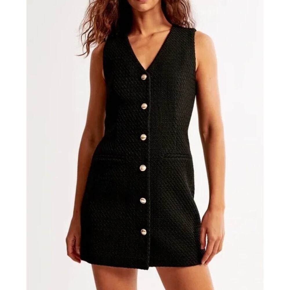 Sleeveless Black Button-Front Knit Dress